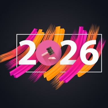 The year "2026" colorfully written with a gavel in the center of the 0.