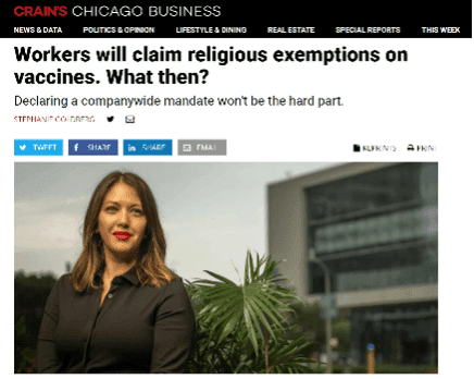 Poonam Lakhani Quoted in Crain's on Religious Exemptions