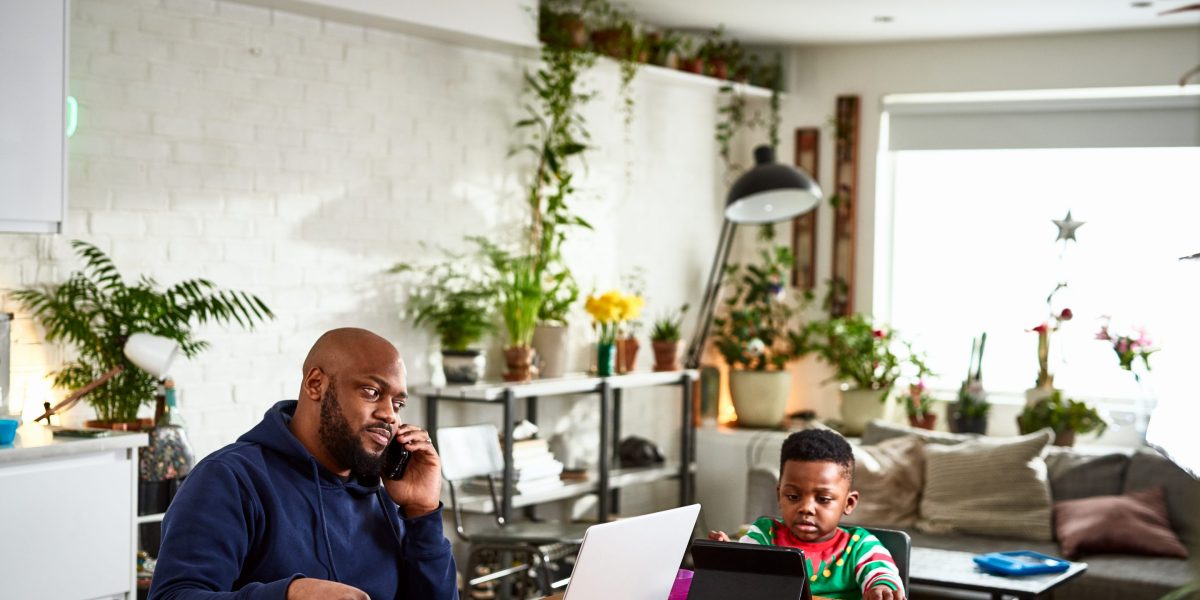 man working from home