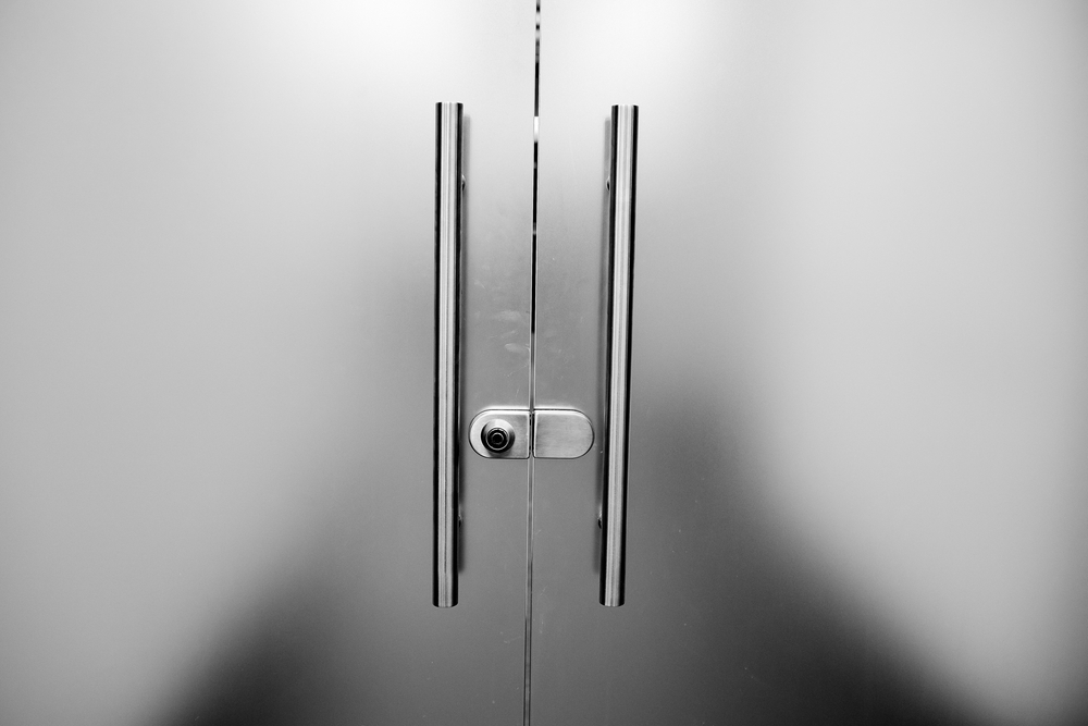 Frosted glass doors, closed